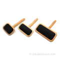 Brosse de toilettage pour poils d'animaux, manche en bois, peigne plus lisse